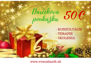 Darčeková poukážka v hodnote 50€ platí do konca roka 2020. Využiť ju môžete na všetky konzultácie. terapie, školenia... :)